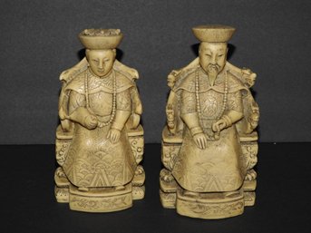 Asian Carved Faux Ivory Emperor & Emperess Statues