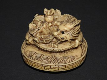 Carved Asian Faux Ivory Dragon Ink Stamper