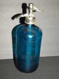 Old Blue Ribbon Seltzer Westchester NY Cobalt Blue Bottle