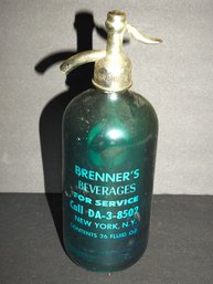 Old Green Safe-T Brenners Beverages Green Spritzer Bottle NY