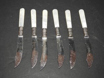 6 Vintage Sterling Silver Banded Cheese Knives