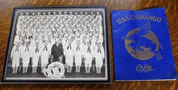 WWII Naval Training Center Sampson NY Class Graduation Photo & USS Chenango Air Craft Carrier Yearbook