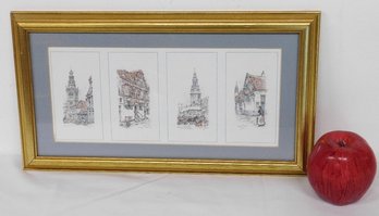 A Hand Colored 4 Panel Scenes Of Holland Print Signed Anton Guck?