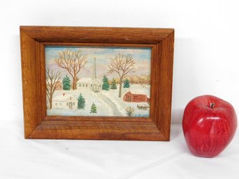 Small Winter Landscape MCM Painting Signed F. Barker?