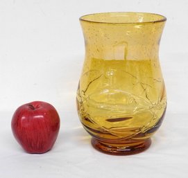 A Gazillion Bubbles Hand Blown Honey Amber Glass Vase With Pontil Scar