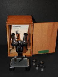 Vintage COC Steel Stereo Microscope In Orig Wooden Box