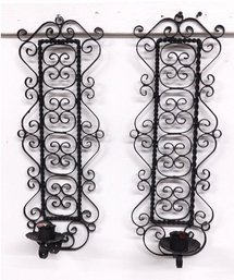 Pair Of Gothic Wrought Metal Wall Candle Sconces