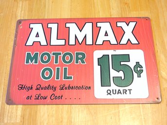 Retro Metal Almax Motor Oil Advertising Sign Great For Man Cave