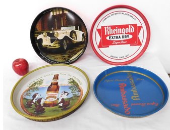 Group Of 4 Advertising Vintage Beer Trays & Tire Trays