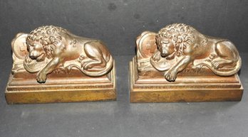 Antique Cast Iron Lion Of Lucerne Monument Bookends