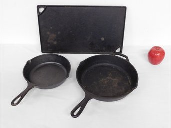 The Perfect Cast Iron Trio By Lodge - Rectangular Gas Grill Or Stovetop Pan, Fish / Meat Pan & Skillet