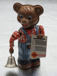 Working Tin Litho Windup Fossil Bear Toy