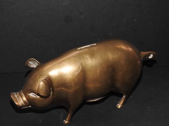 Large Vintage 11 Inch Brass Piggy Bank
