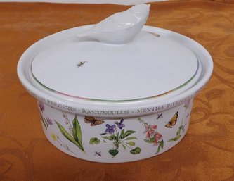 Wildflower Meadow Porcelain Baking Casserole With Figural Bird Finial Lid, Summer Baking