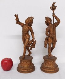 Pair Of 19th C. Cast Spelter French Statues, Hunters, The Falconer And Torch Carrier With Hare At Waist