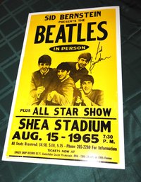 Signed Sid Berstein The Beatles Shea Stadium Concert Poster