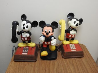 Lot Of 3 Vintage Mickey Mouse Telephones