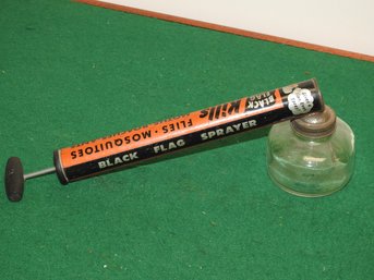 Old Black Flag Bug Sprayer With Original Glass Bottle