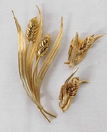 A Mid Century Brooch And Clip On Earrings Set Wheat Grasses Very Intricate