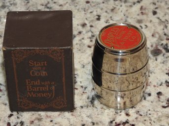 1950s Peoples Bank Chrome Money Barrel Bank In Original Box