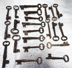 Large Lot Of Antique Iron Skeleton Keys