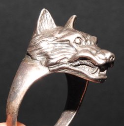 Mens Sterling Silver Menacing Wolf Ring