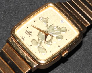 Vintage Working Lorus Gold Tone Mickey Mouse Watch