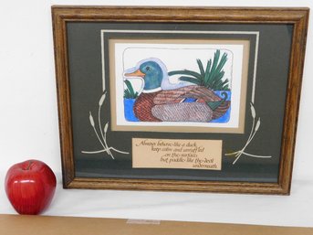 Donna Pierce Campbell C.1982 Folk Art Duck Print With Words To Live By