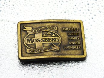 Vintage Metal Mossberg Gun Maker Belt Buckle