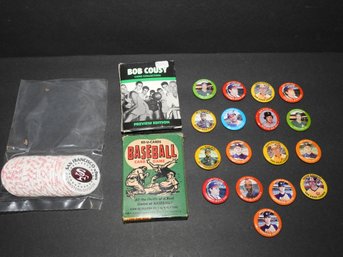 Lot Of Old Baseball Items Pins Coins & Cards