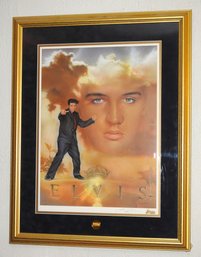 Signed By Artist Framed Original Elvis Artwork With 24kt Plated Coin With COA 22 X 28