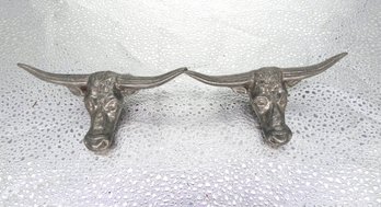 Two Aluminum Brahma Bull Coat Hangers