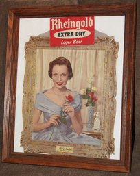 1953 Mary Austin Ms. Rheingold Beer Cardboard Advertising Sign 19x24 Framed