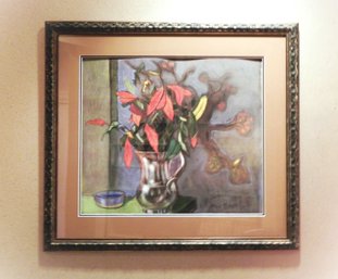 Pastel, Floral Still Life Signed Alan Praino '04, Professionally Framed And  Matted