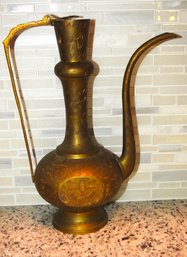 Vintage Etched Genie Brass Tea Pot  16 Inch