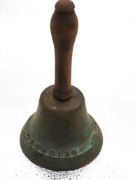 Mid 1800s Canadian Brass School Bell Wooden Handle