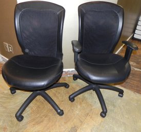 Two Adjustable Chairs, One Armless & Other Is A Hi Back Tilt With Arms- Leather In Seating Area (DS)