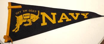 1950s Rare Get Em Goat Navy College Felt Football Pennant Banner