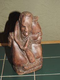 Carved Stone African Husband Wife & Dog Sculpture Statue