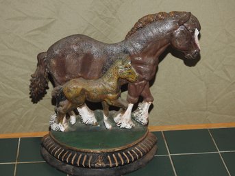 Large Cast Iron Clydesdales Horses Doorstop