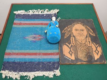 Lot Of Old Indian Items Rug Doll & Art Work