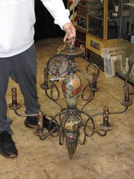 Huge Vintage Metal Flower Painted Chandalier