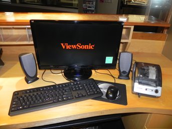 View Sonic LED Monitor, HP Keyboard And Mouse,  Altec Lansing Speakers & Brother P- Touch QL- 500 Label Maker
