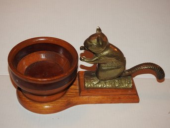 18 Inch Old Brass Squirrel Nutcracker With Wooden Bowl