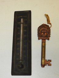 Old Lot Of Thermometers Metal Indian Head & Wooden