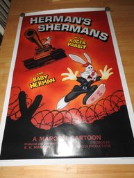 Walt Disney Hermans Shermans Roger Rabbit WW2 Type Cartoon Poster 27 X 42