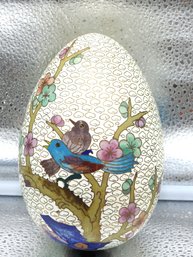 Large Metal Cloisonne Egg Bird & Flower