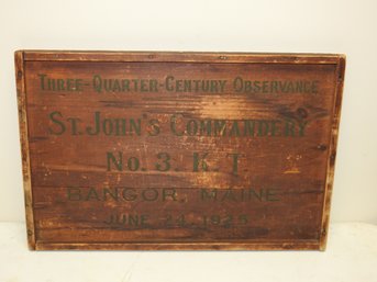 Circa 1925 St. Johns Commandery Wooden Sign