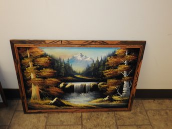 Large Velvet Mountain And Waterfall Art Painting