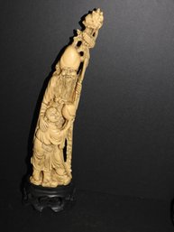 Vintage Highly Detailed Ivory Style Replica Signed Elephant Tusk Carving